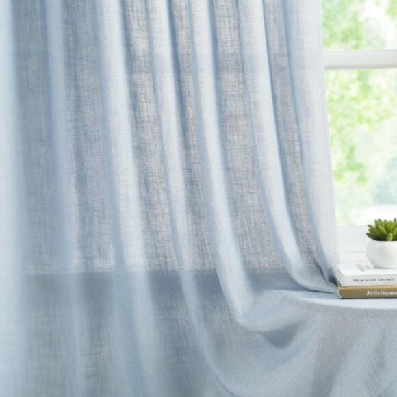 WEST LAKE Faux Linen Curtain Panels 41 x 91 Dusty Blue Pinch Pleat SET OF 4 - Picture 2 of 16